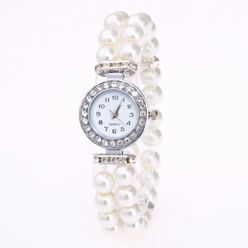 Casual Watch Women Pearl String Watch Strap Quartz Wrist Watch Luxury Fashionable Simple Style Quartz Wristwatch Gift