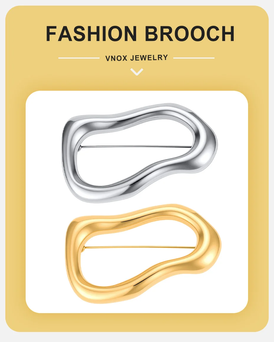 Vnox Minimalistische unregelmäßige Broschen für Damen, vergoldet, silberfarben, geometrische Broschen, trendige Anstecknadeln, Schmuckzubehör – Detail 1
