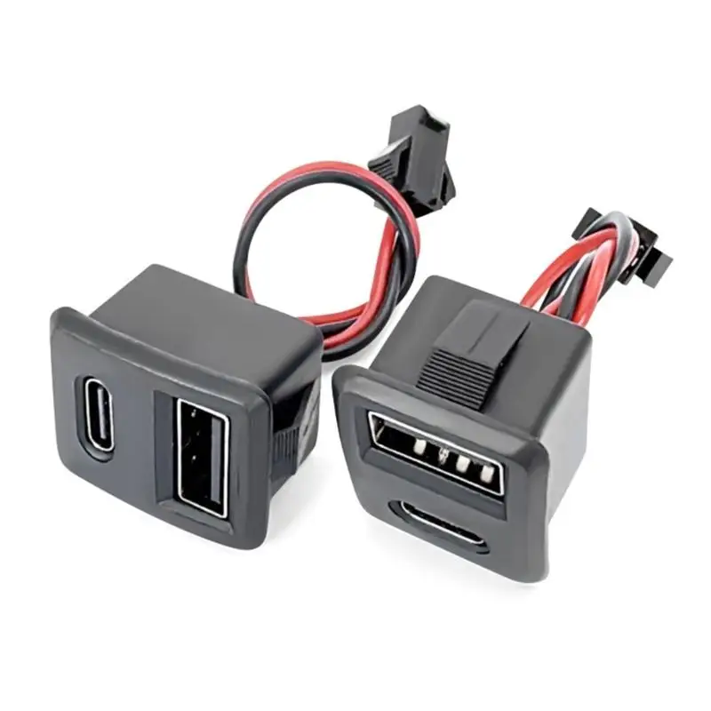 2Pcs Type C Socket Double Layer USB Female Base Power Socket with Cable Connector For Charging Devices And Power Supply D2RD