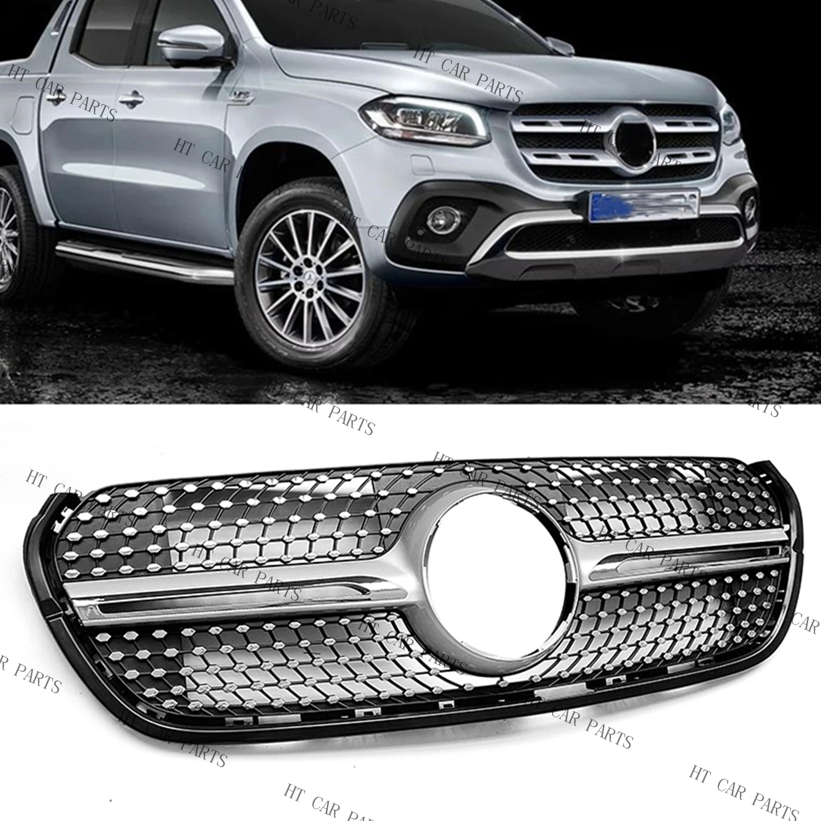 1 Piece Silver of Front Bumper Grille Mesh Grill For Mercedes Benz X Class 2018-2020 (After June 2018)