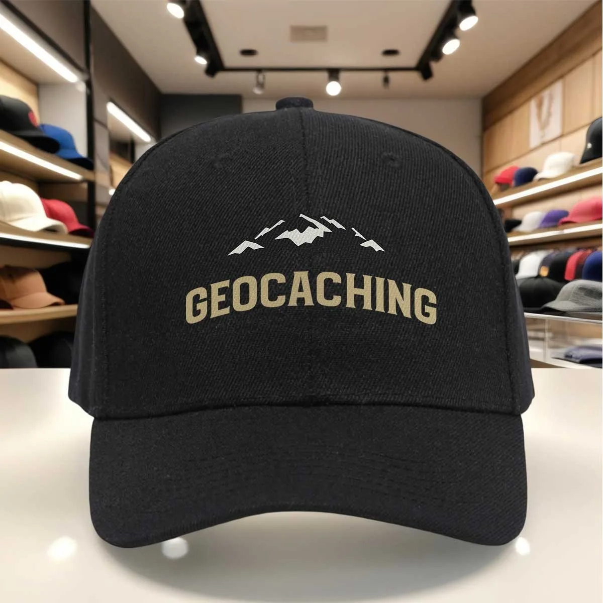 Geocaching Mountain Pattern Baseball Cap, N 44 W 74 Coordinates Design, Outdoor Adventure Hat, Casual Adjustable Brim Cap