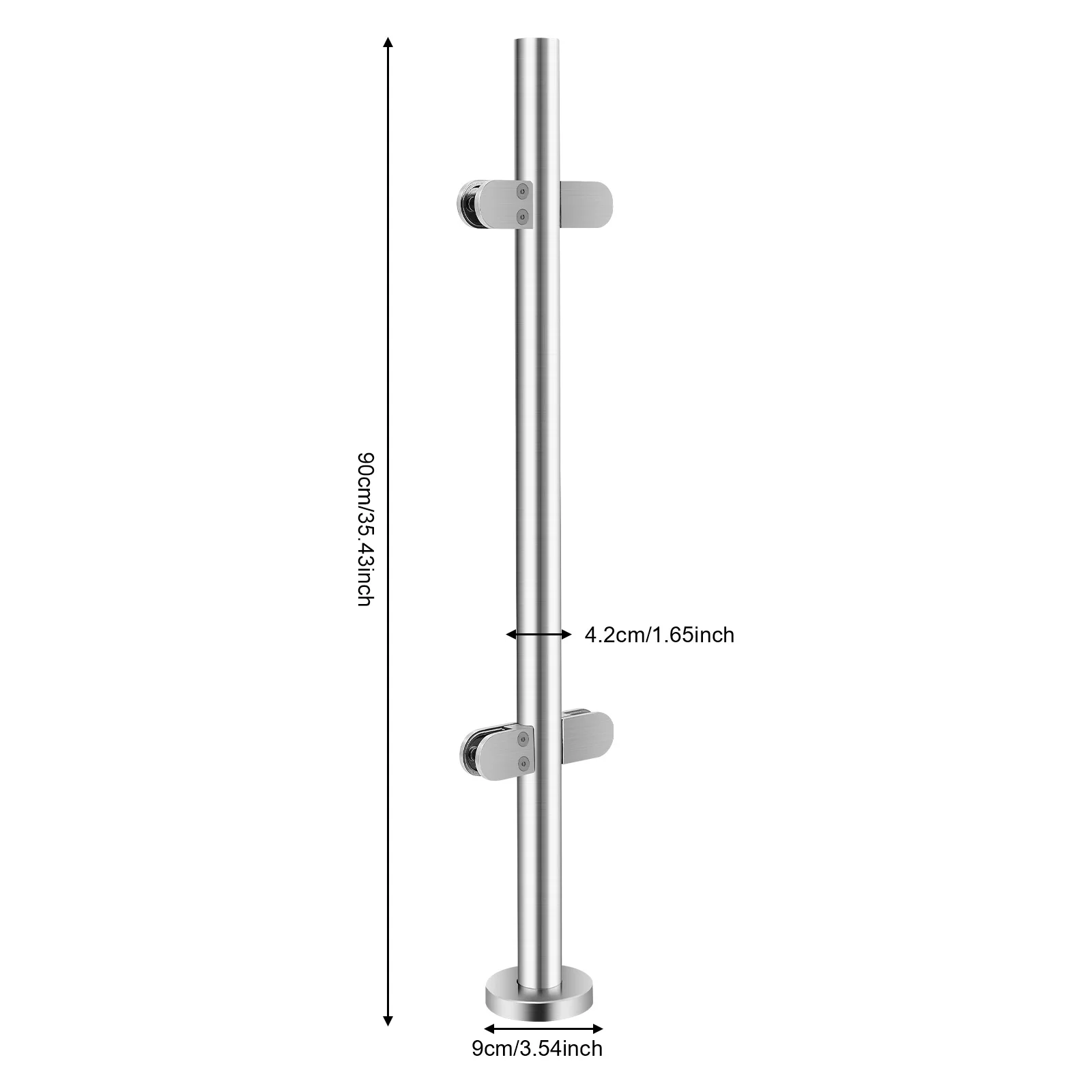 90cm Stainless Steel Railing Post, 304 Grade Baluster Mid Post With Mounting Base, For Staircase Deck Balcony Railing System