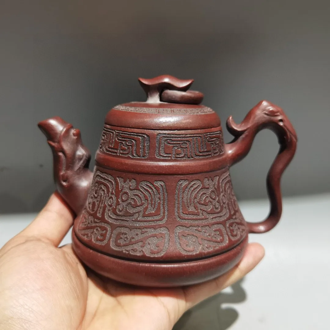 

6"Chinese Yixing Purple Clay Pot Kettle Dragon Mouth Pot Buddha Bell Shape Teapot Flagon Tea Maker Amass wealth Ornaments