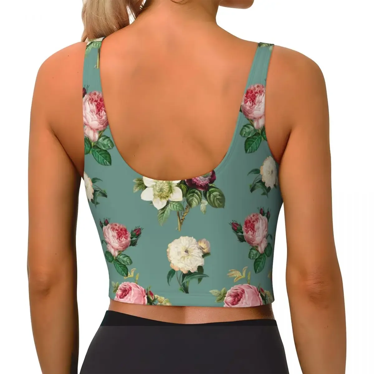 Yoga Vest Women Gym Sports Crop Tops Flowers Streetwear Workout Breathable Tank Top Female