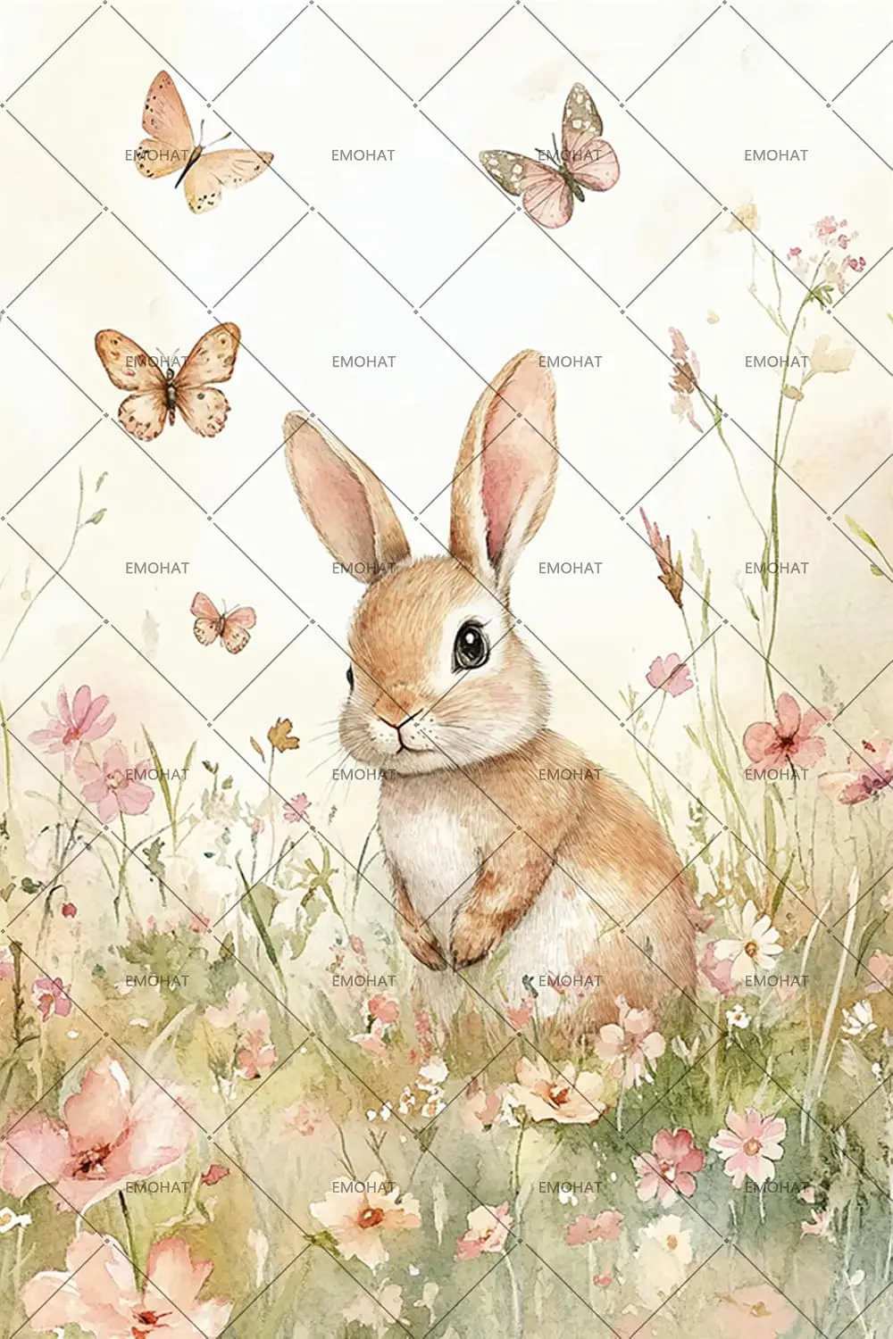 EMOHAT Pink Floral Bunny Metal Tin Sign, Rustic Farmhouse Easter Wall Art,   Spring Theme Decor for Home Kitchen Garden Seasonal