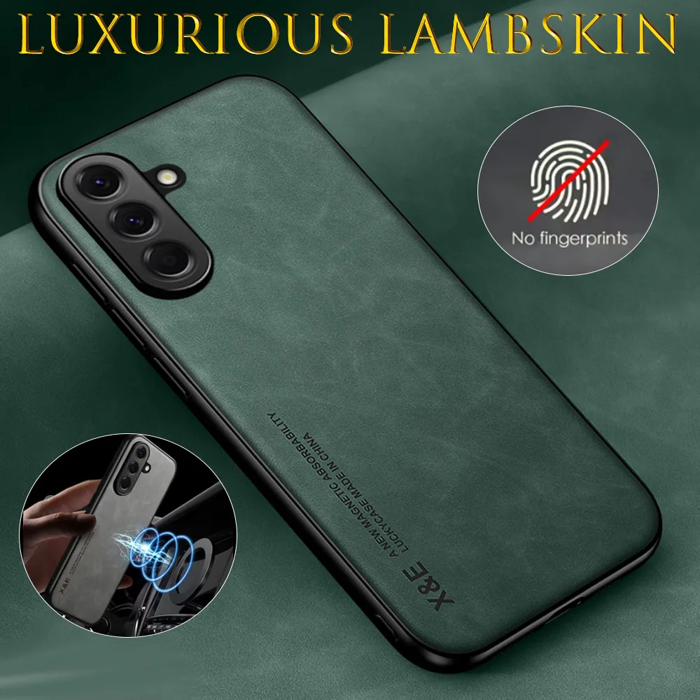 New Luxury Leather Ultra Thin Phone Case for Samsung Galaxy A37 A57 S26 S25 S24 Ultra Plus Silky Feel Soft Cover Magnetic Funda