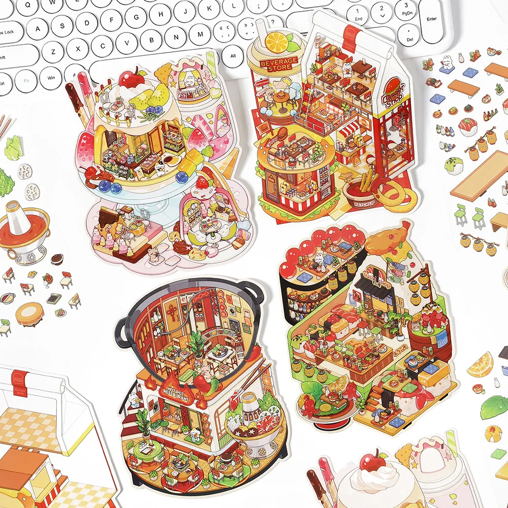 Dessert House 3D Visual Pocket House Scene Stickers Landscape Stickers Stacking and Pasting DIY Stickers Festival Gifts