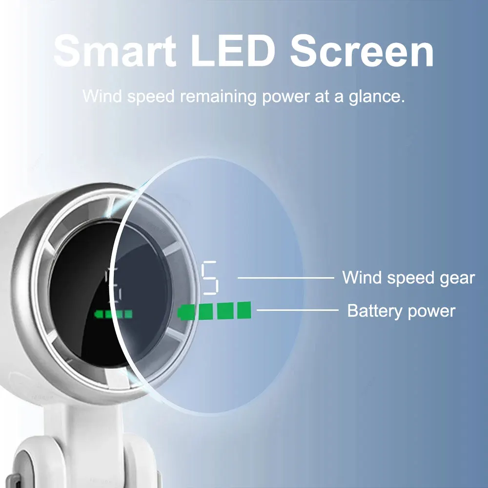 Portable Handheld Electric Fan 5 Speeds Adjustable Turbo 3600MAH Battery Fans LED Display Rechargeable Ice Cooling Personal Fan