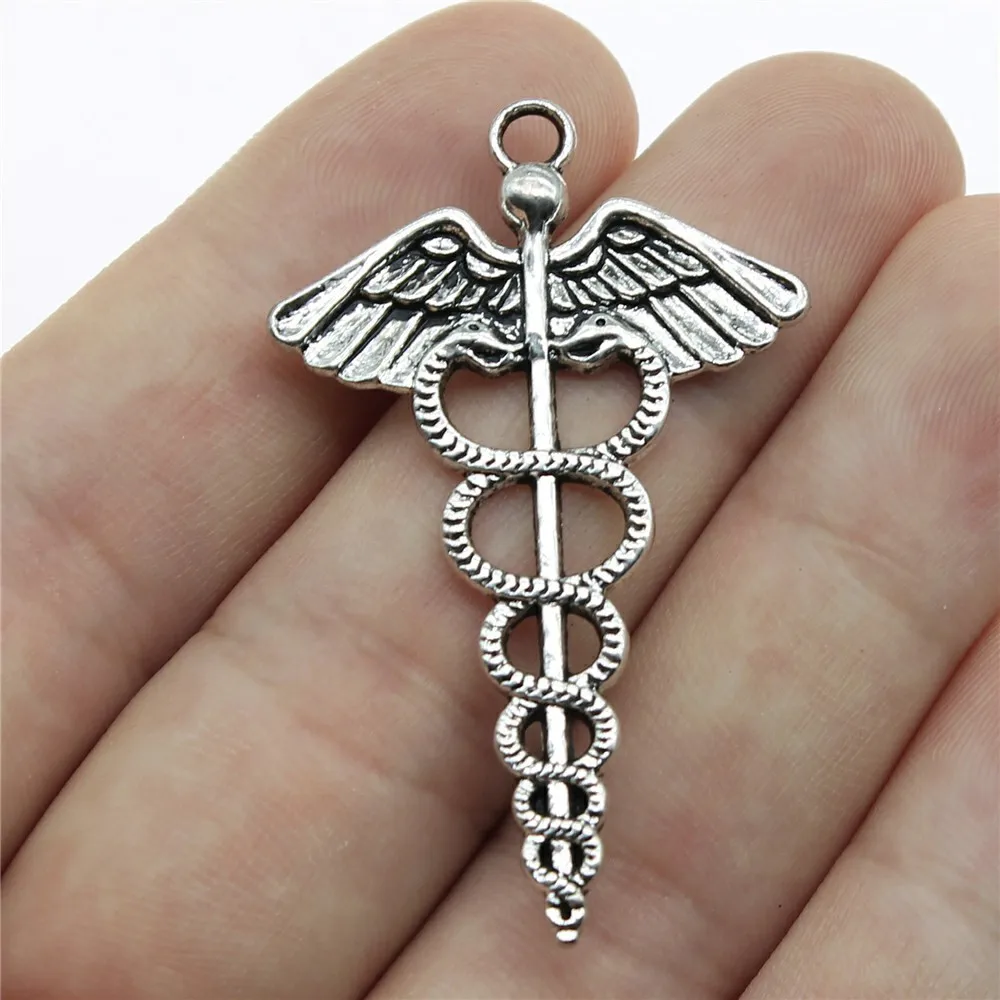 IFOCUS 10pcs/Lot Caduceus Medical Symbol Charms For DIY Jewelry Making Zinc Alloy 49x30mm/1.93x1.18inch