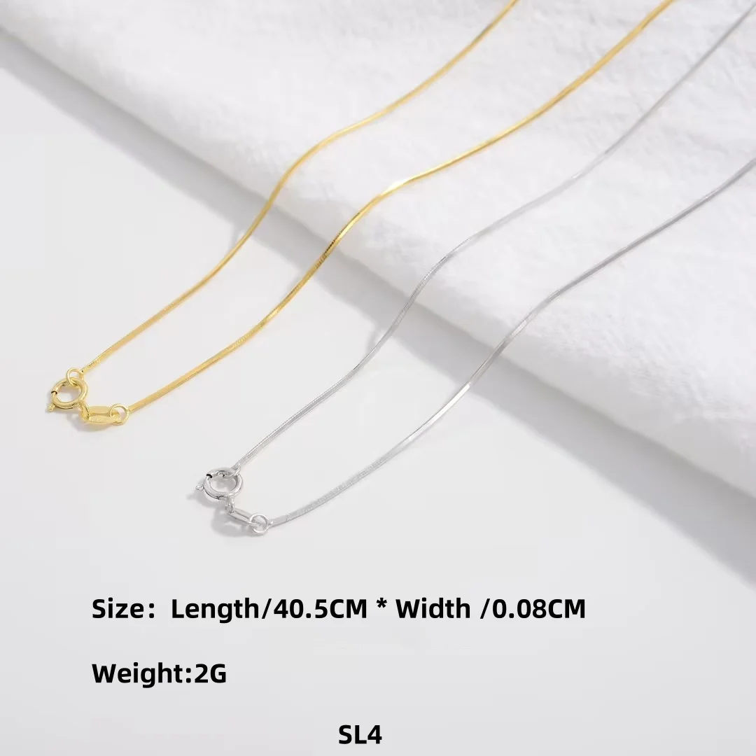 ZHUKOU,Real Pure S925 Sterling Silver Flat snakebone chain necklace Unisex ins style basic paragraph  chain SL4