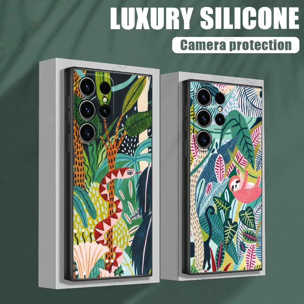 

Jungle Art illustration Snake Cats Sloth S26Ultra Case For Samsung Galaxy S26 S25 S24 S23 S20 S21 FE S22 Ultra Plus Phone Cover