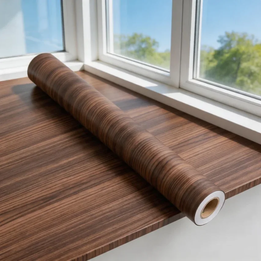 Adhesive Wallpaper Roll with 5Meters Waterproof Wood Grain Sticker Wardrobe Cabinet Desktop Door Furniture Renovation Stickers