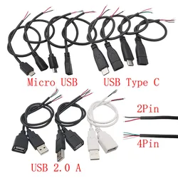 1Pcs Micro USB/Type C/USB 2.0 A Male Female Plug Wire Connector USB Power Supply Cable 2/4 Pin DIY Charging Data Extension Cords
