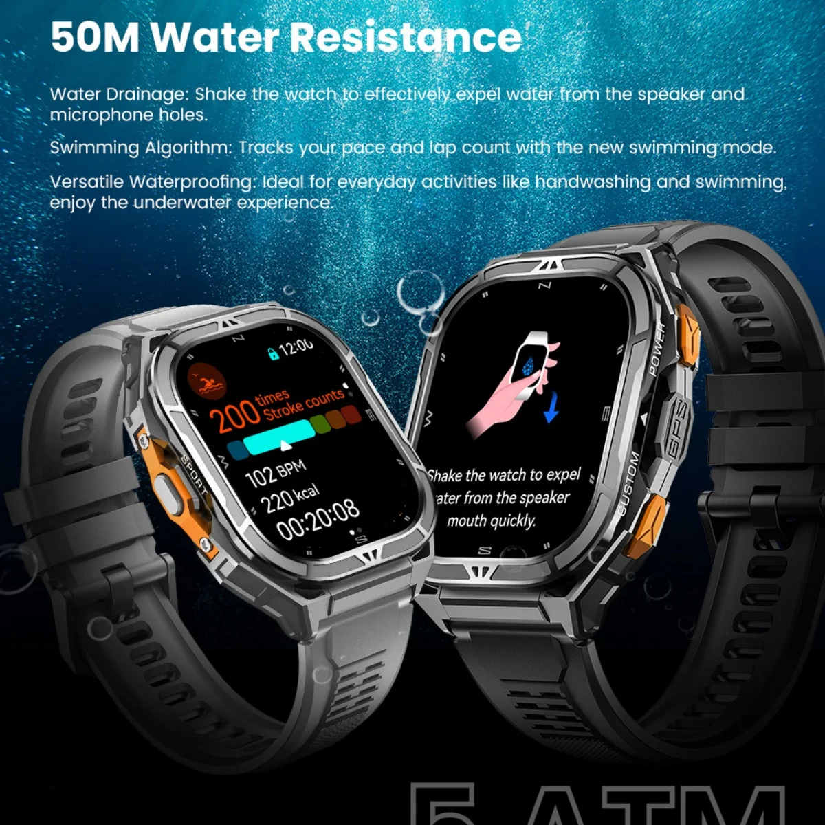 VWAR Apex GPS Smart Watch 50m Deep Waterproof Bluetooth Call Men's Sport Smartwatch Compass Altitude Barometer for Huawei Xiaomi