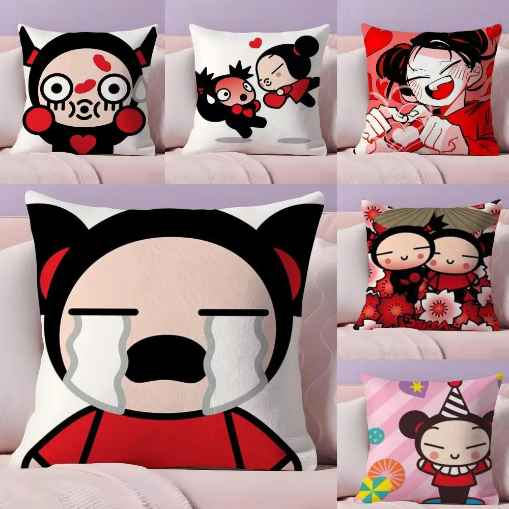 Fashion Cute Cartoon P-Pucca Cushion Cover Plush Fabric Soft Double-Sided Printed Sofa Warm Winter Home Gift Pillow Cover