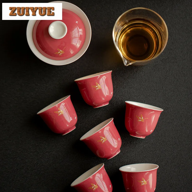 

Gold Stamp Butterfly Rouge Red Tea Set Complete Set Boutique Tea Ceremony Set Tea Maker Teapot And Tea Cup Set Cha Ornaments