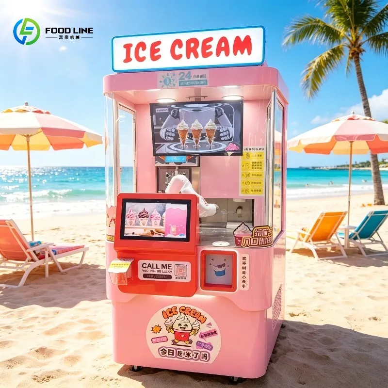 2026 New FL Custom Metal Body Freestanding Ice Cream Vending Machine Robotic Arm Touch Screen QR/Card Payment
