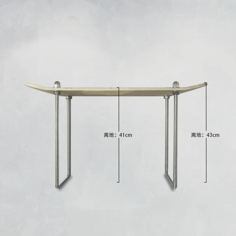 Solid Skateboard Stool, Iron DIY Skateboard Chair, Natural Wood Design Shoe Bench, Double-Sided Skateboard Small Table