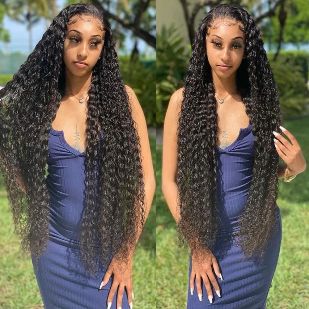 Deep Wave Human Hair Lace Front Wigs 13x6 HD Transparent Lace 36 42 Inch 200 Density Pre Plucked Natural Hairline 360 Lace Option Remy Hair Wigs For Black Women