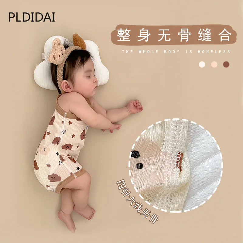 New baby onesie pajamas sleeveless summer thin boys and girls Haka ice silk clothes children sling newborn clothes