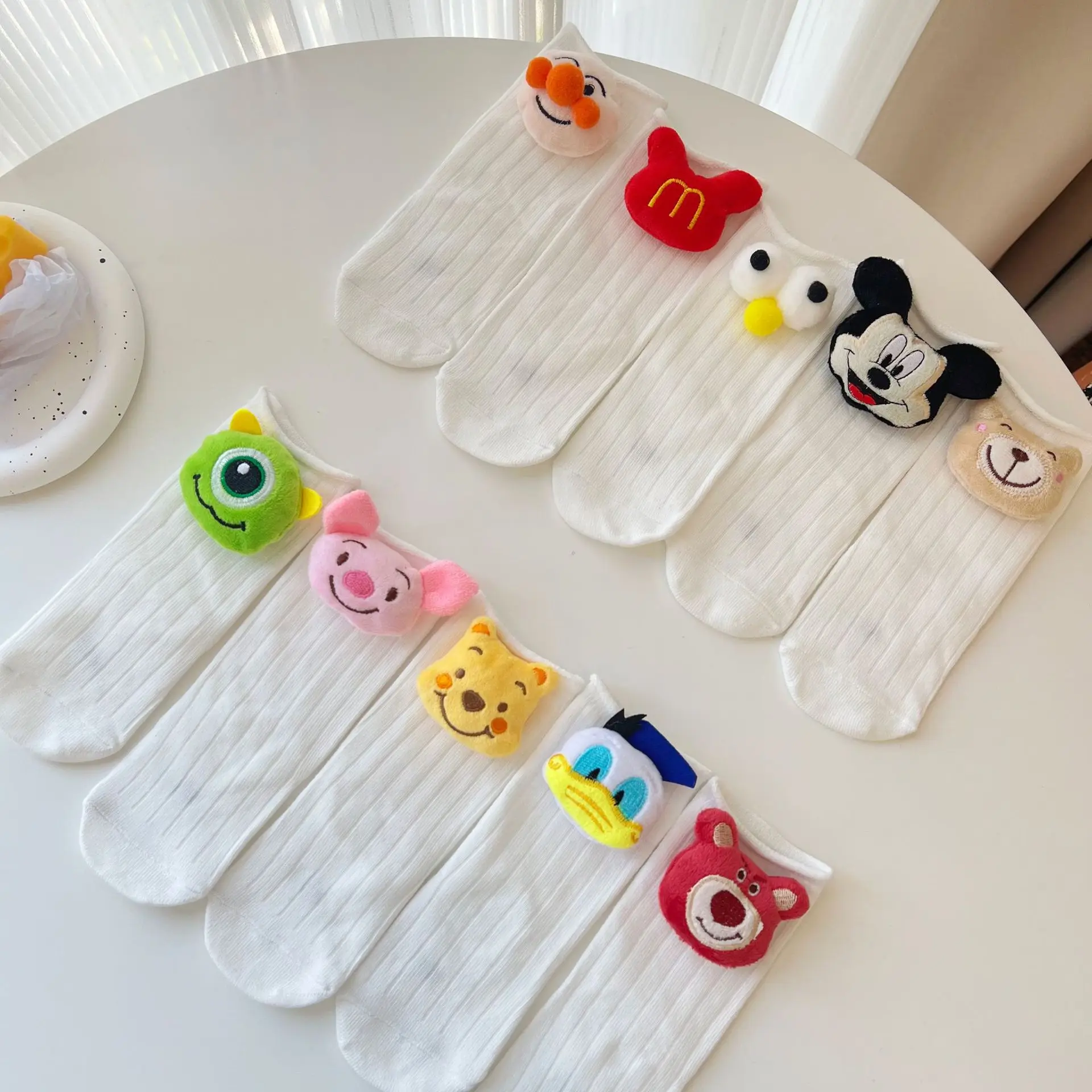 2024 New Children's Socks White Cartoon Doll Socks Disney Winnie Cute Baby Girls Boys Tude Socks Kids Accessory Socks 0-3 Age