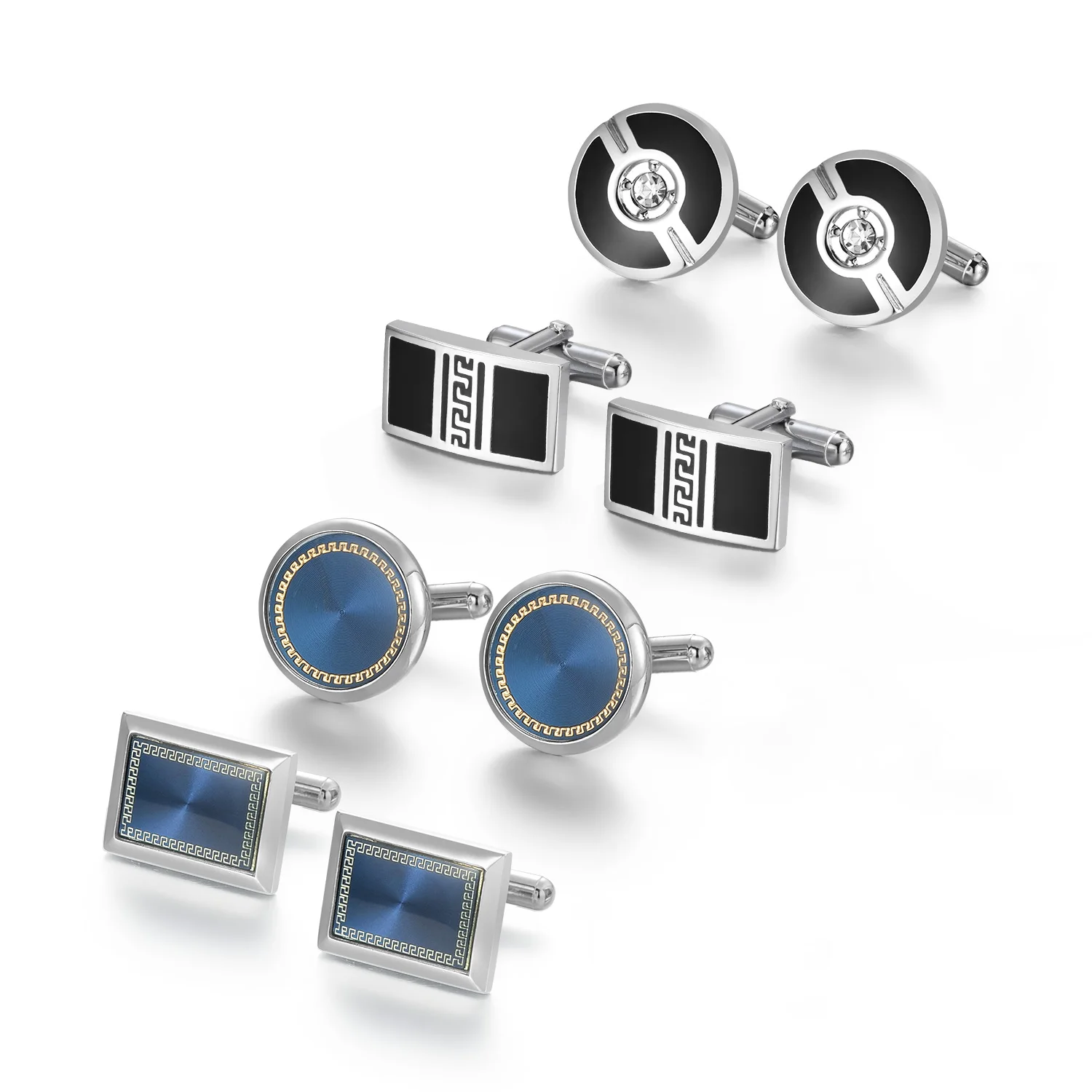 1/4 Piars Round Man Shirt Cufflinks Button Oblong Men's Cufflinks For Mens Rectangle Men Cuff Links Tie Clip Wedding Guests Gift