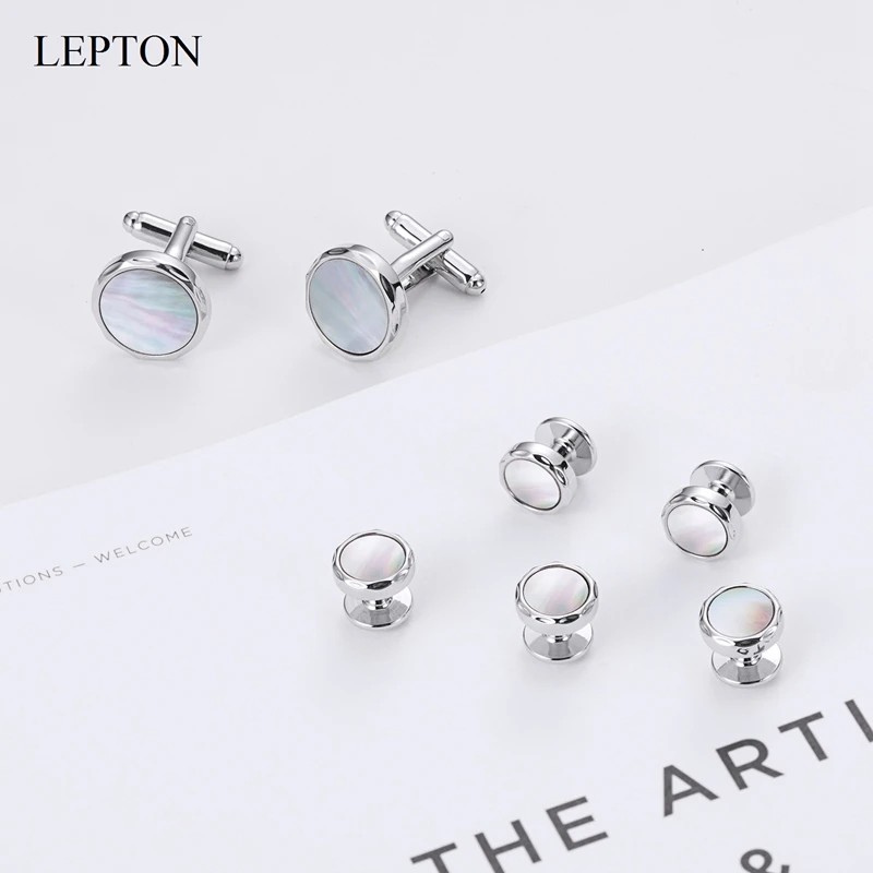 Low-key Luxury Mother of Pearl Cufflinks tuxedo studs Sets Lepton Colored Shell Cufflink Collar Studs Cuff links For Men Gift