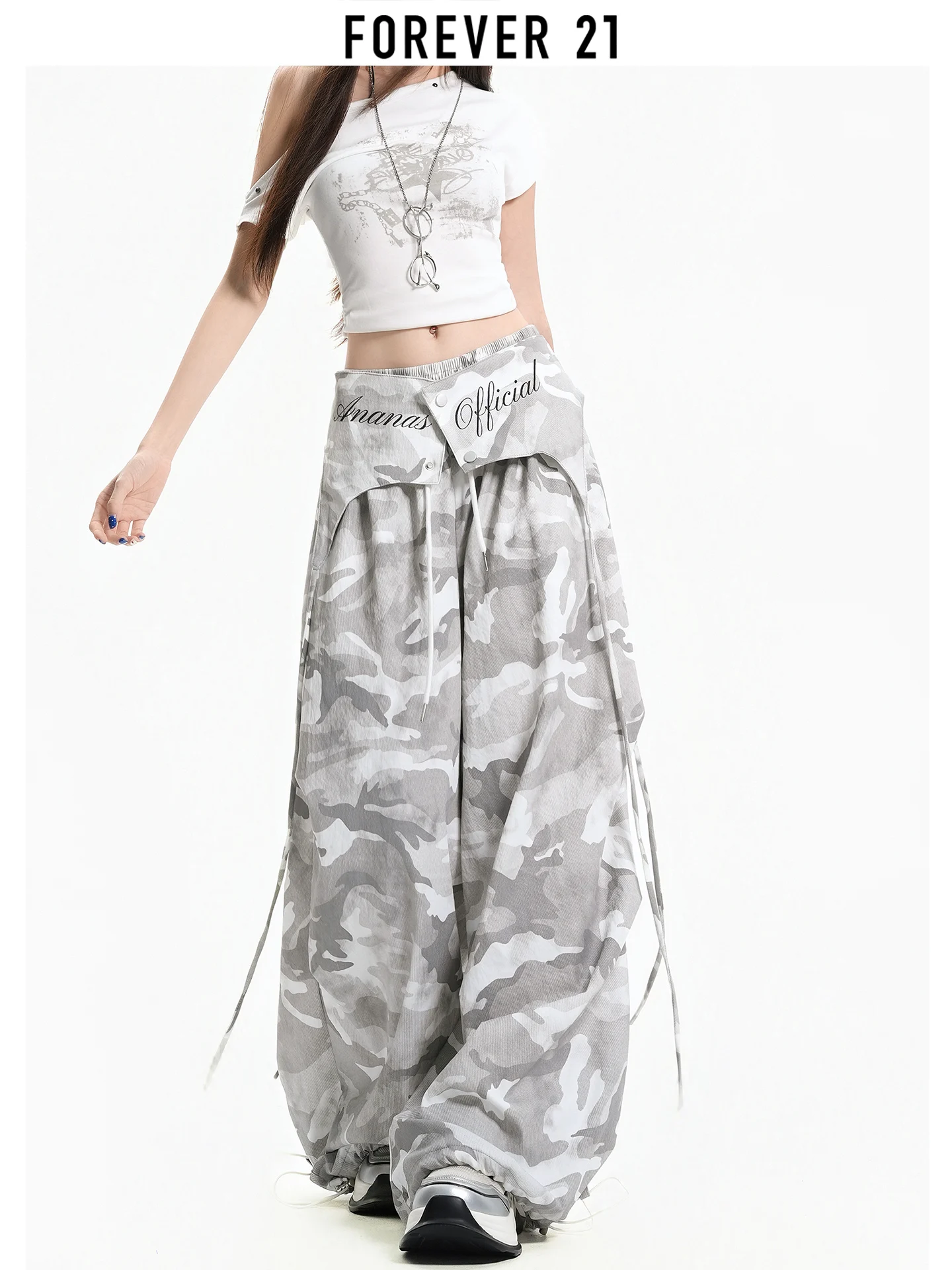 Forever 21 Pantalones anchos de camuflaje de cintura baja para mujer, pantalones de verano finos y holgados, de secado rápido, ropa de trabajo, estilo informal