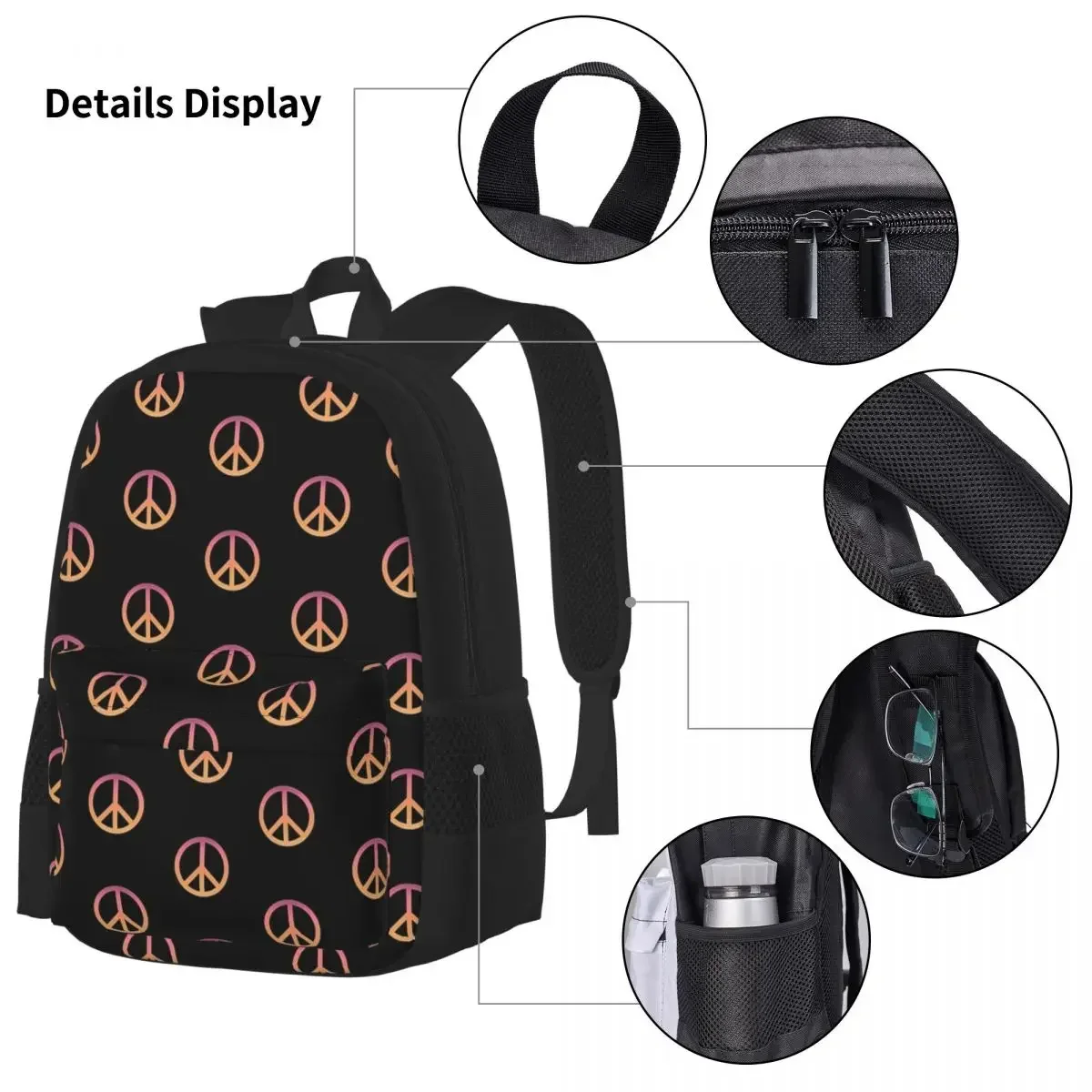Gradiented Peace Sign Symbol Backpacks Boys Girls Bookbag Students School Bags Rucksack Lunch Bag Pen Bag Three-Piece Set