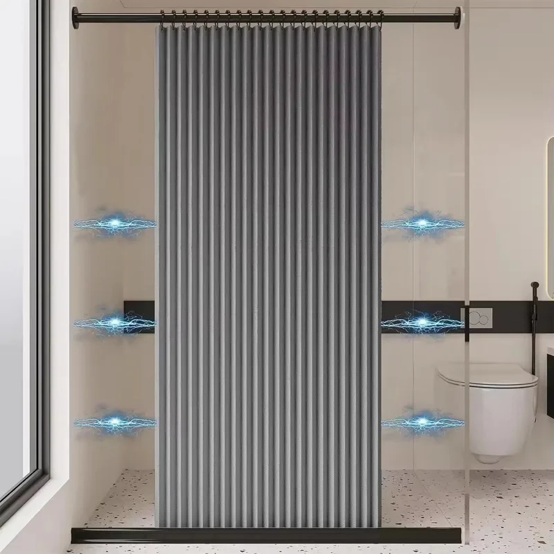 Magnetic Foldable Linen Bath Curtain Waterproof for Walk-In Shower - No Included Adjustable Rod