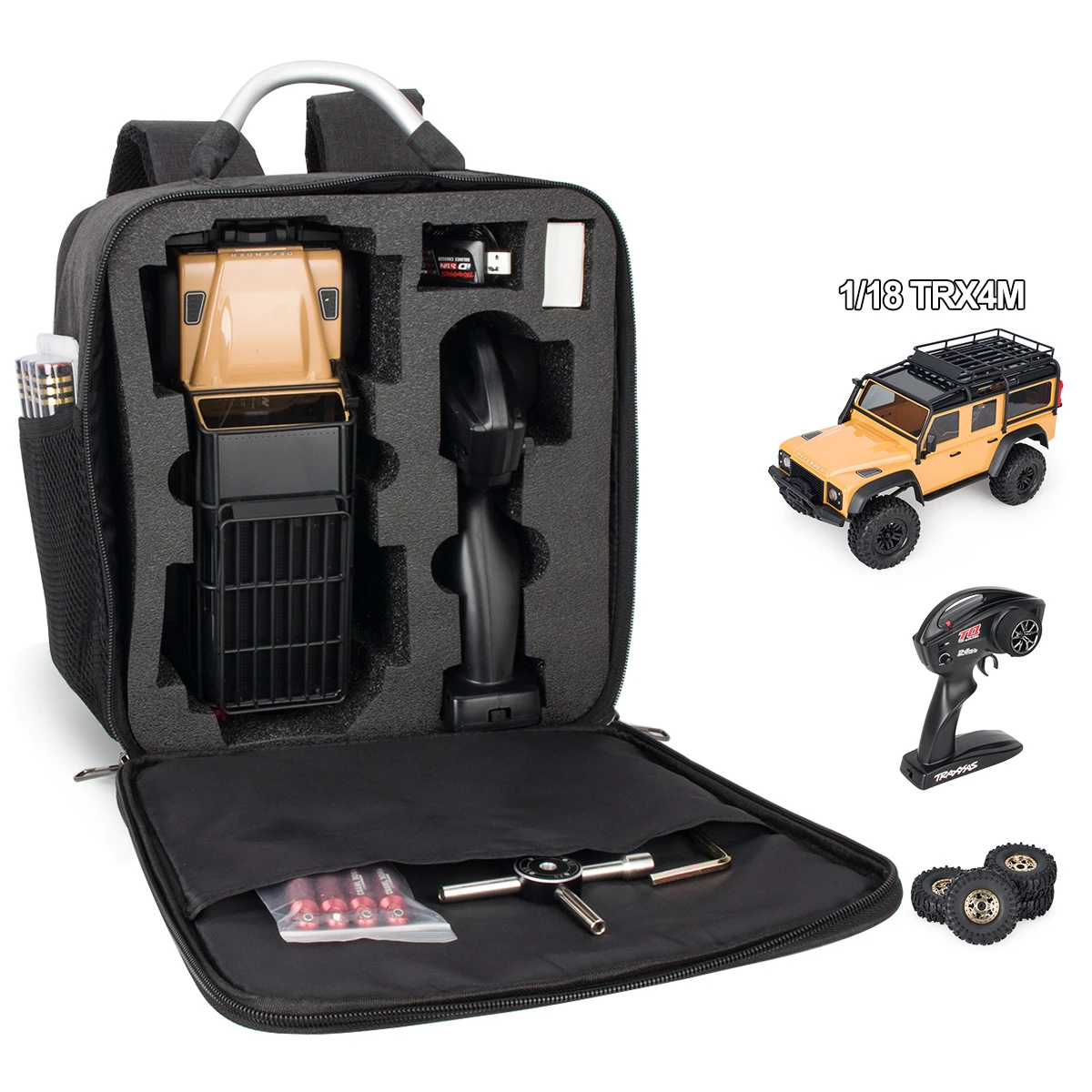 Waterproof RC TRX4M SCX24 Storage Bag Carrying Case Portable Backpack for 1/24 1/18 TRX4M SCX24 Defender Bronco RC Crawler Cars