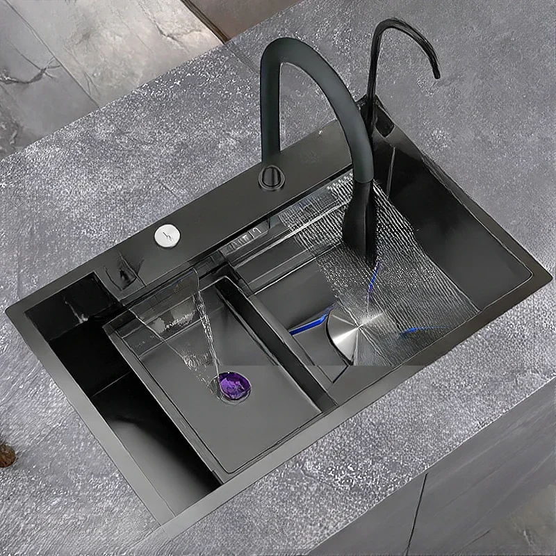 

Кухонная раковина из нержавеющей стали, раковина-водопад с выдвижным кран-усилитель, правая сторона отходов, умывальник для внутренней квартиры