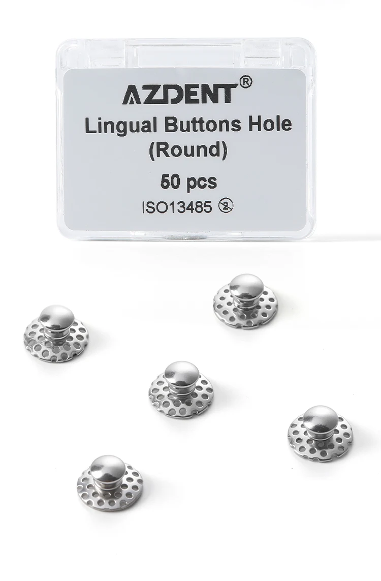 50 Stück/Box AZDENT Dental-Kieferorthopädische Lingual-Knöpfe mit Loch, klebbare runde Basis, Zahnmedizinmaterial aus Edelstahl – Detail 7