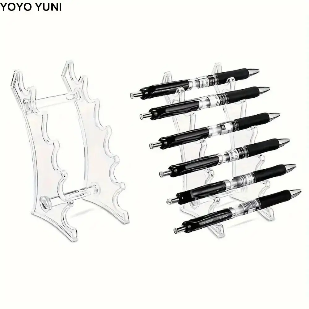 Transparent 6-bit Ballpoint Pen Holder Simple Ladder Shelf Eyebrow Pencil Holder Aesthetic Makeup Brush Rack Organizer