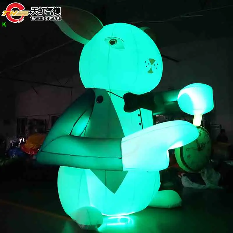 Fast Ship 6m-19ft Giant Lighting Bunny Model for Easter Commercial Inflatable Rabbit With Clock Stage Decoration Animal Models