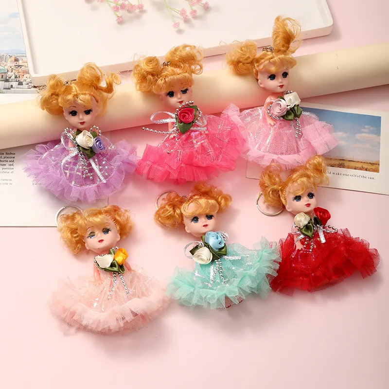 Funny Fashion Cute Blonde Girls Wedding Doll Keychain Children Mini Dolls Backpack Decoration Pendant Birthday Christmas Gifts