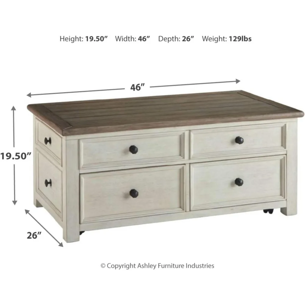 Farmhouse Lift Top Coffee Table with Drawers, Antique Cream & Brown，For living room, tea room, coffee shop