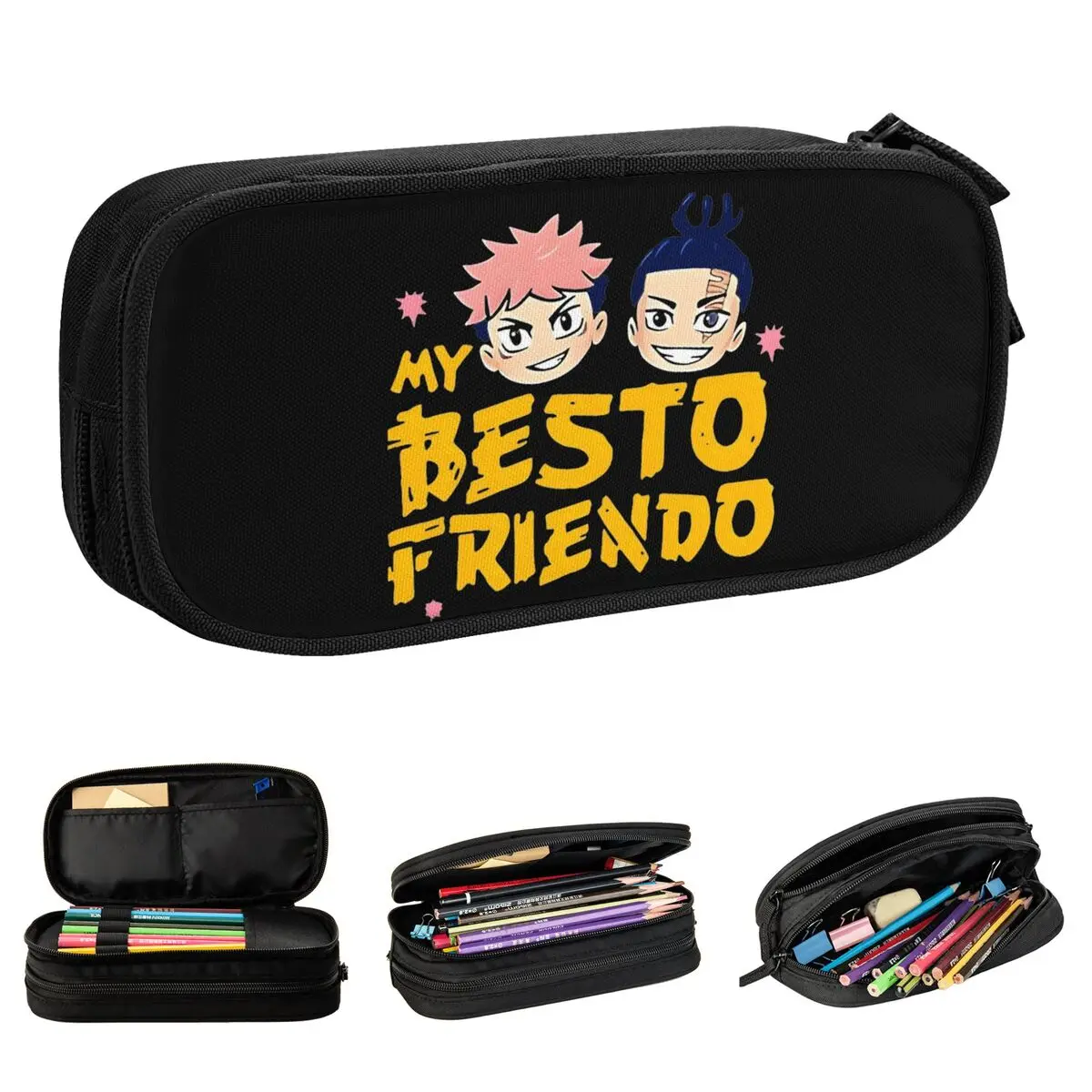 Classic Best Friend Gojo Chibi Pencil Cases Jujutsu Kaisen Pencil Pouch Pen Holder Big Capacity Bags School Supplies Stationery