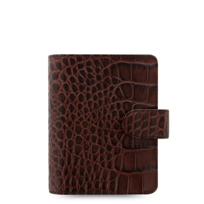 A+ Filofax Pocket Classic Croc Organiser Planner Diary Chestnut Leather-026014 #B9