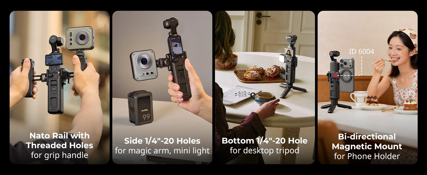 SmallRig Erweiterungsadapter-Käfig für DJI Osmo Pocket 4 Pro / 4 / 3 mit Bidirektionaler Magnethalterung für Action 6 Adapter 6006 – Detail 4