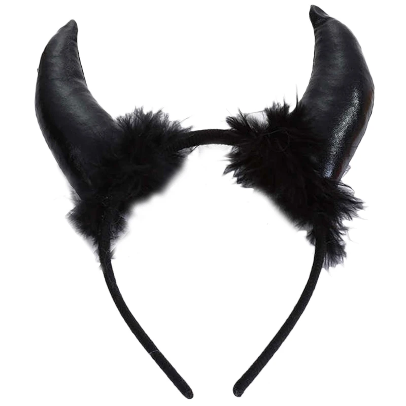 Halloween Plush Horn-shaped Hair Hoop Goth Black Red Ears Hairband Halloween Party Performance Masquerade Decoration Props