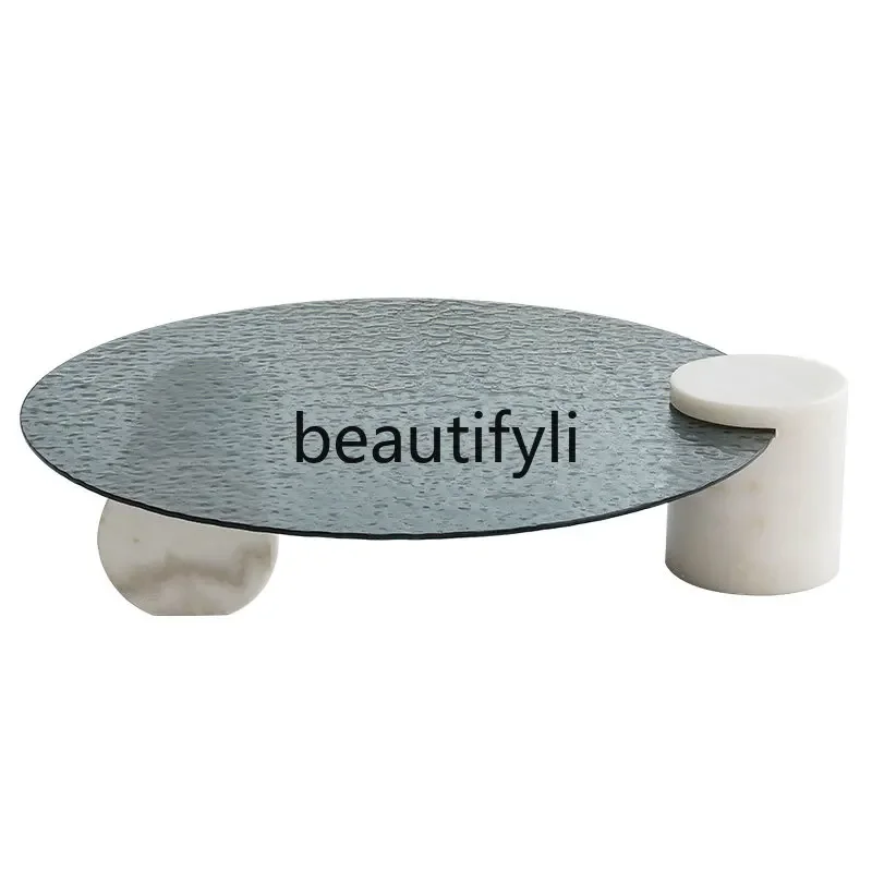 

Round marble glass modern minimalist tea table