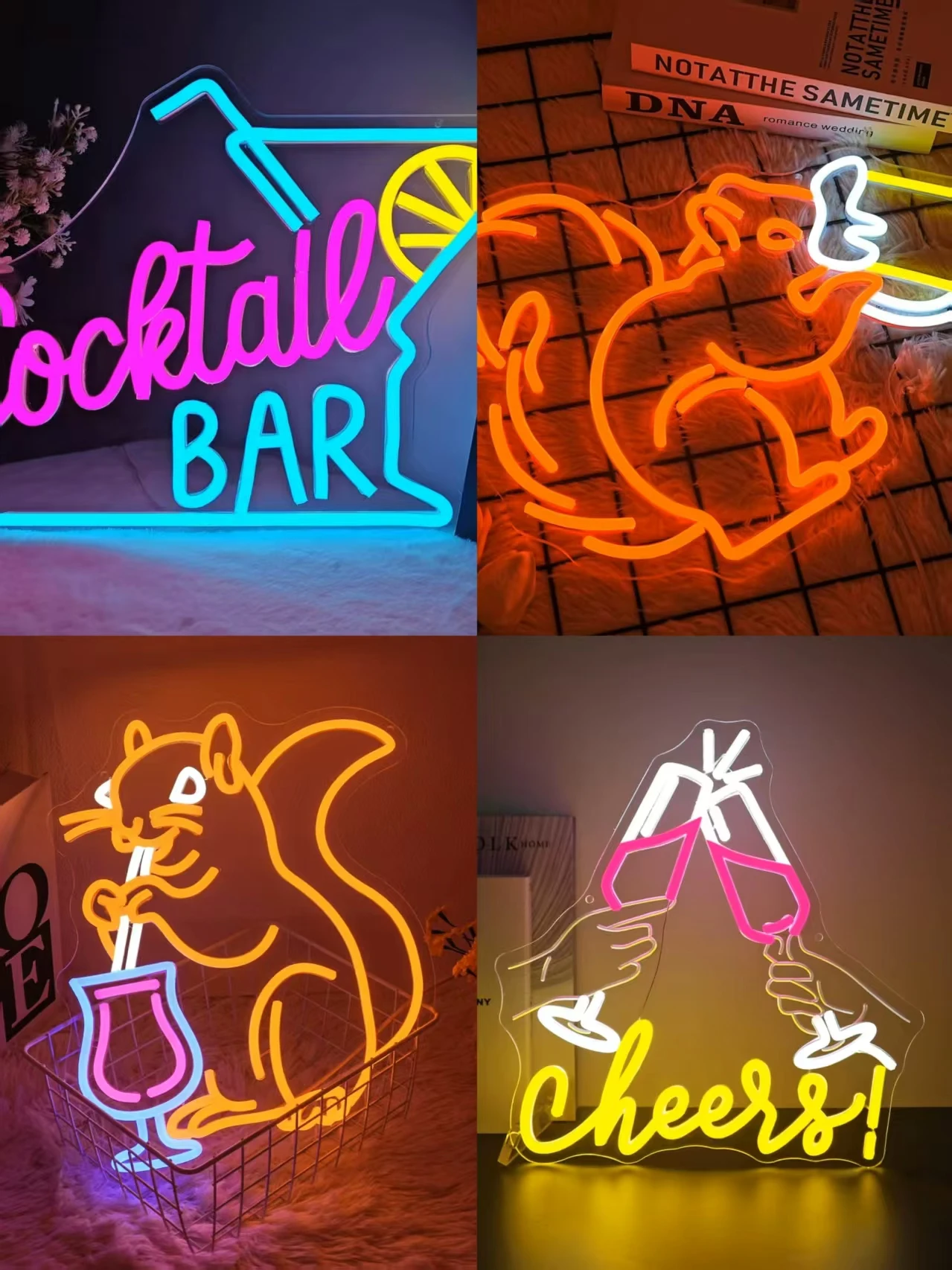Cocktail Squirrel Neon Sign Funny Animal Drinking LED Bar Light USB Powered for Home Wall Decor Man Cave Pub Gift