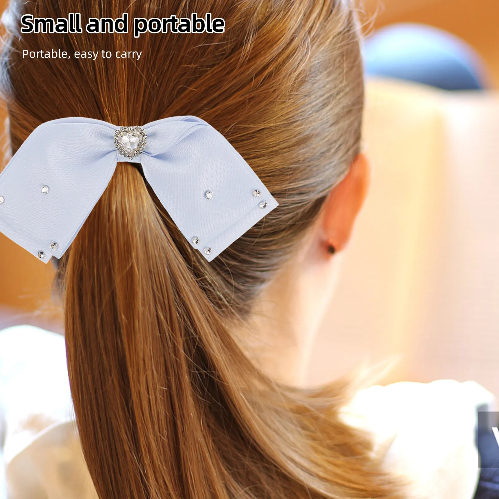 2Pcs Heart-Shaped Hair Clips Sparkling Rhinestone Fabric Bowknots for Girls Toddler Side Bang Hair Bow Clips Decorative
