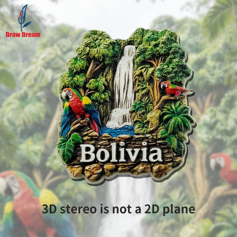 1 pieza de calcomanía 3D estereoscópica creativa para refrigerador con diseño de guacamaya de la selva tropical boliviana, recuerdo de viaje y artículo de decoración para el hogar