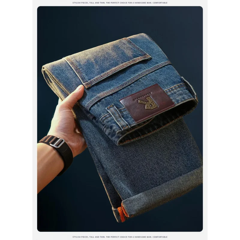 

Мужские джинсы, простая и универсальная, городская деловая мужская одежда, свободные прямые эластичные осенние повседневные брюки.