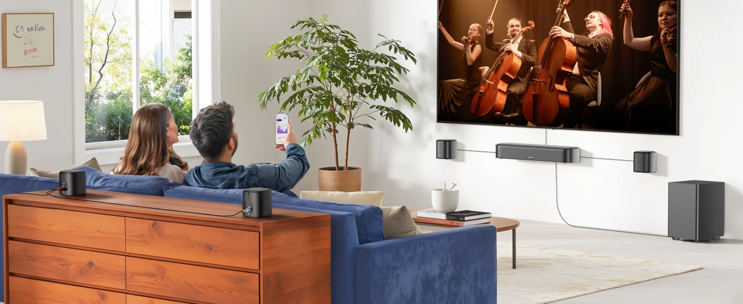 7.1-Channel Dolby Atmos Surround Sound System for TV with 4 Surround Speakers and Home Theater Subwoofer, 420W Peak Power, HDMI eARC, Voice Control, Bass Boost, App Control, 2026 Model