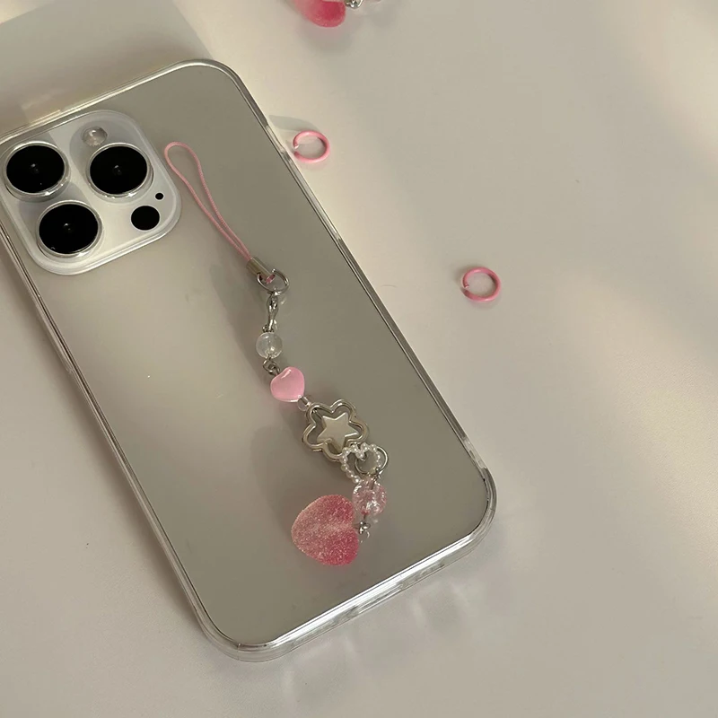 Cute Simulation Pink Gummy Heart Pendant Phone Strap Keychain For Girl Bag Camera Charm Phone Case Landyard