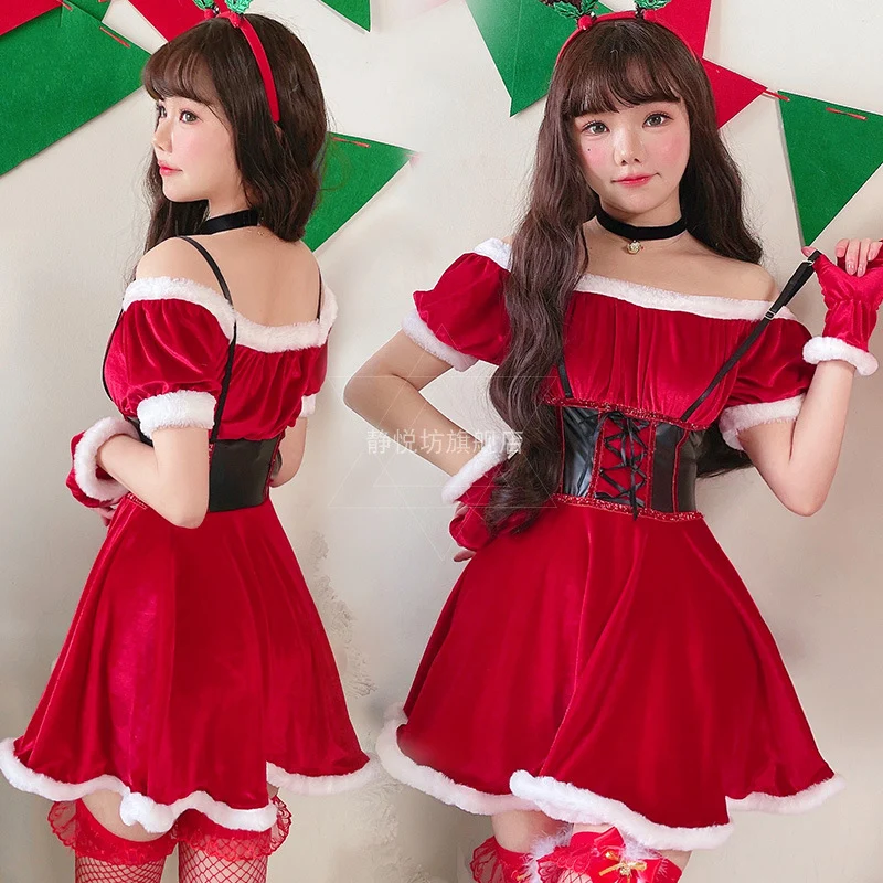 

Christmas Dress for Women Cosplay Costume Temptation Disfraz Role Play Xmas Party Sexy Red New Year's Eve Bar Party Dressing