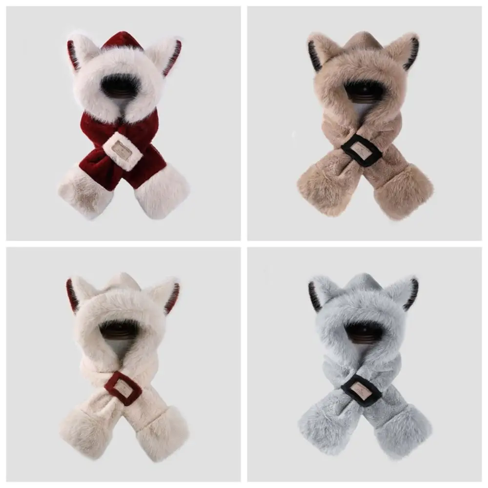 Cute Cartoon Winter Plush Hat 2 IN 1 Anti-cold Animal Ear Scarf Hat Warmer Windproof Ear Protection Cap Cycling